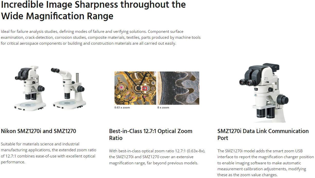 NIKON Stereo Zoom Microscope SMZ1270/1270l (Zoom ratio 480X) NiVina